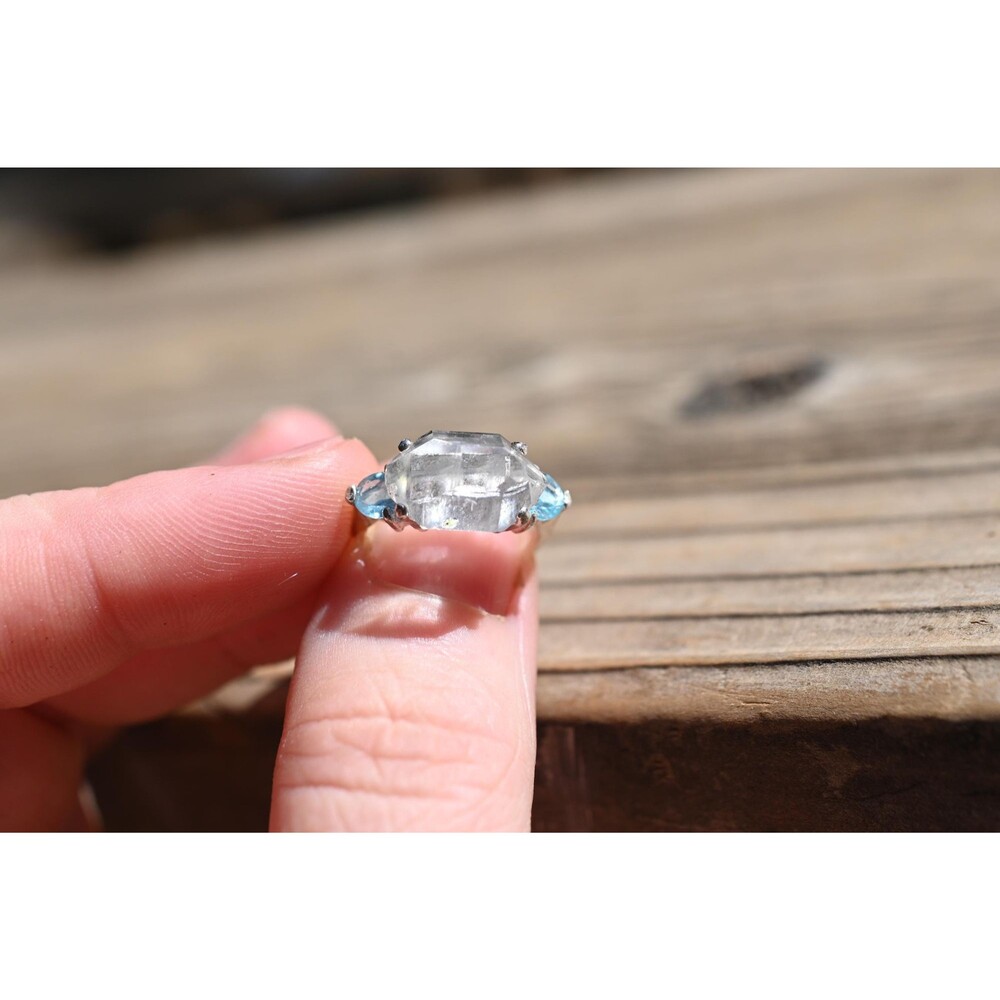 Engagement ring Herkimer diamond and apatite ring size 4 5 6 7 8 9 10 11 America